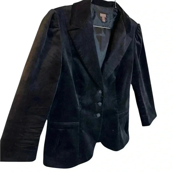 NEW 🔥 Sexy Black Velvet “Halogen” Fitted Blazer Sz M - Picture 2 of 6